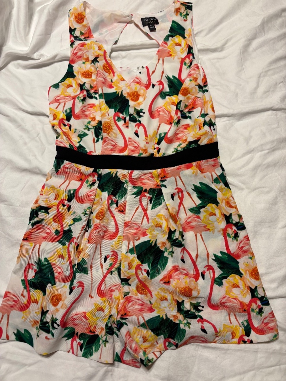 Nicole by Nicole Miller Flamingo Floral Romper Size 6 V-Neck Cutout Back 2016 NW